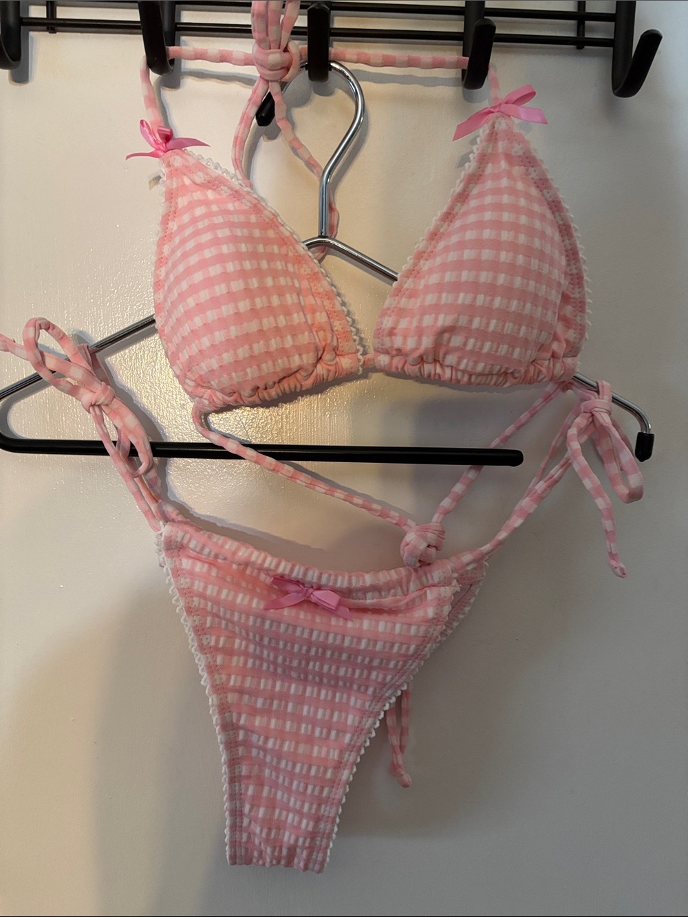 Pink Gingham Triangle Bikini Set - Women's Intimates
